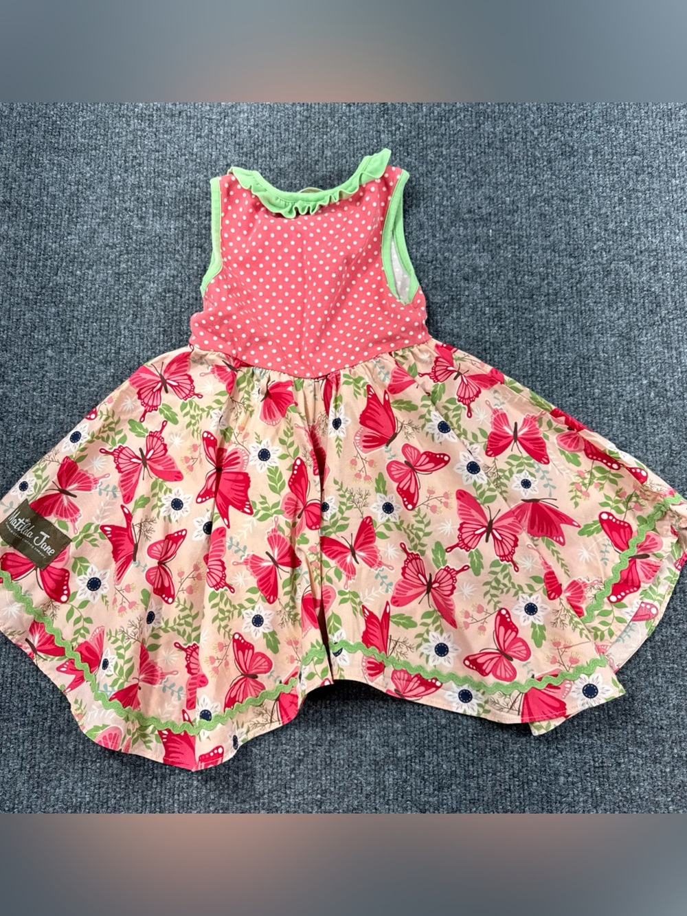 MATILDA JANE Sz 2 Twirl Dress Sleeveless Pink Polka Dot Butterfly Good to Go - Picture 4 of 5